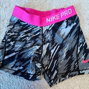 Nike Pro Women's Athletic Shorts - Pink and Black Camo